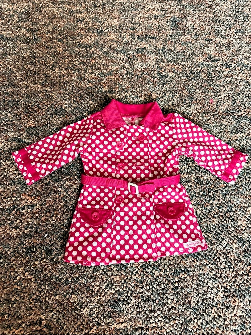 American Girl Rainy Day Coat Pink Polka Dot Retired 2014 ~ 18 in doll